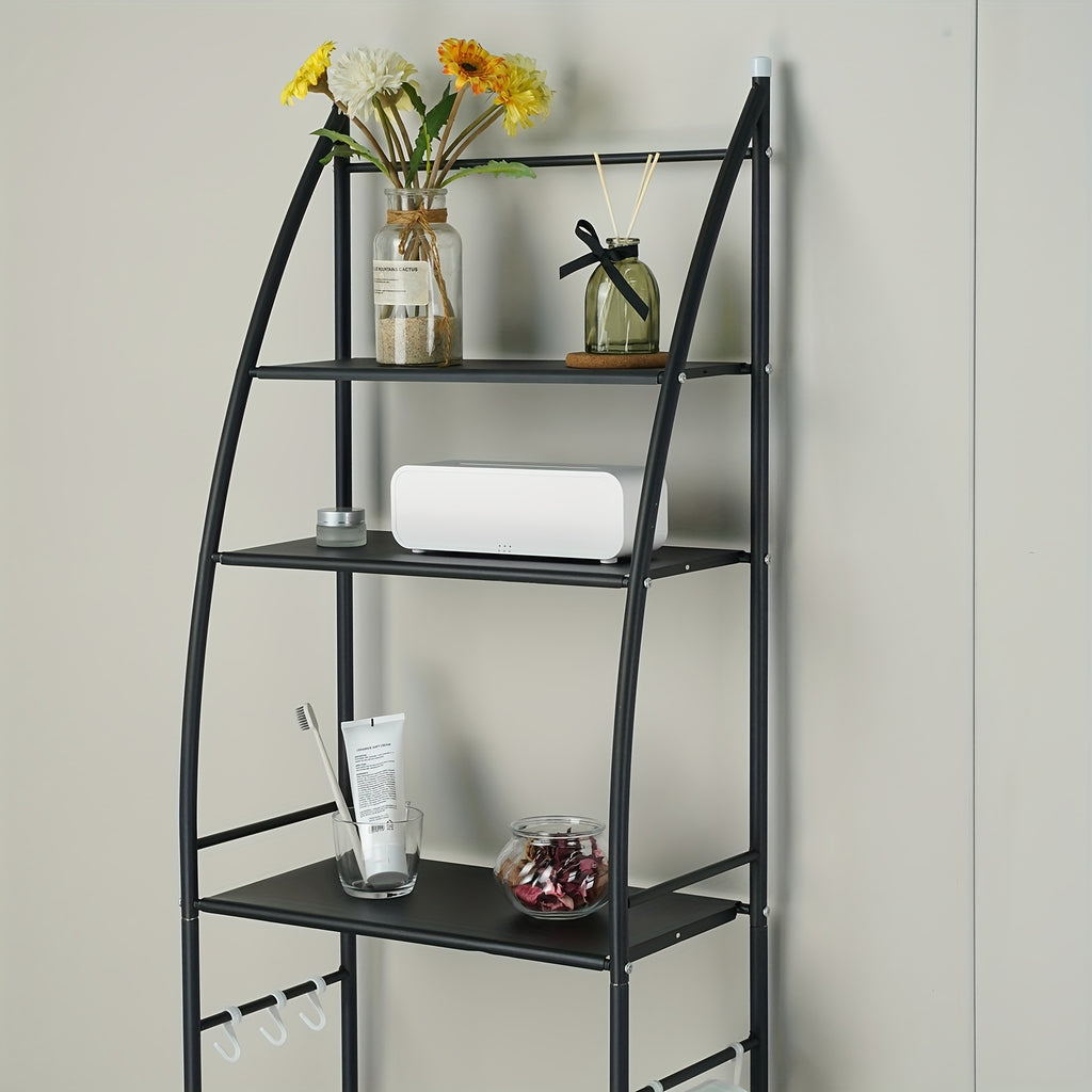 3-Tier Over Toilet Rack Bathroom Organizer Laundry Washing Machine Steel Storage Shelf Towel Accessories Hook Paper Roll Holder White Black, Shelves