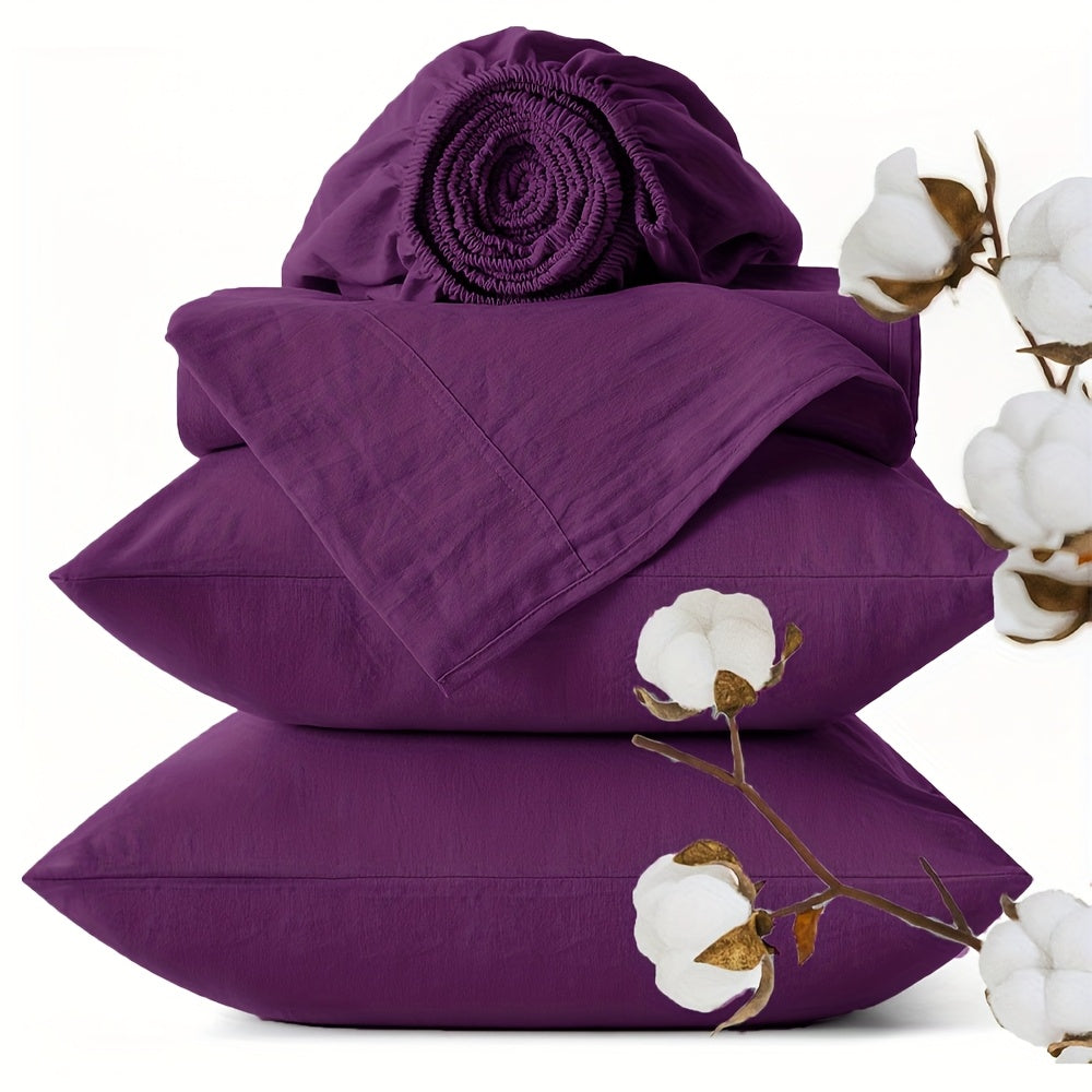 3/4pcs 100% Egyptian Cotton Sheet Set Gifts Solid Color Bedding, Extra Soft & Wrinkle-Free Sheets, 1/2 Pillowcases, 1 Flat Sheet, 1 Fitted Sheet with 16-Inch Deep Pocket,1800TC Luxury Comfort for Bedroom, Guest Room, Hotel, All-Season Use