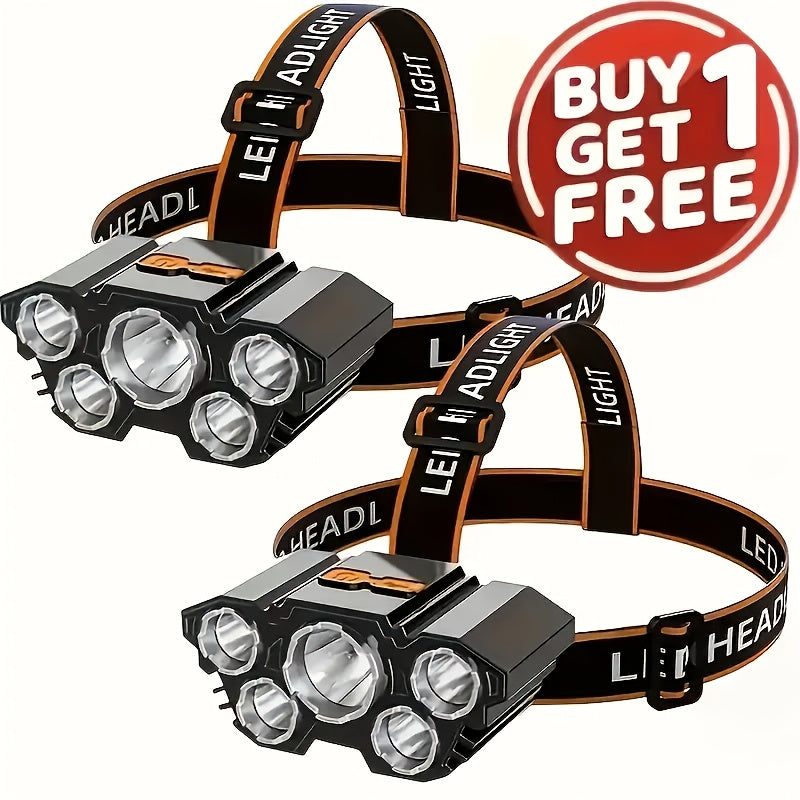 Buy One Get One Free, A Total Of 2 Multifunctional 5LED Headlights, USB Charging Headlights (with Wires), 4 Adjustable Modes, Suitable for Outdoor Camping, Night Fishing, Hiking, Car Maintenance, Hunting, And Home Emergency Lighting