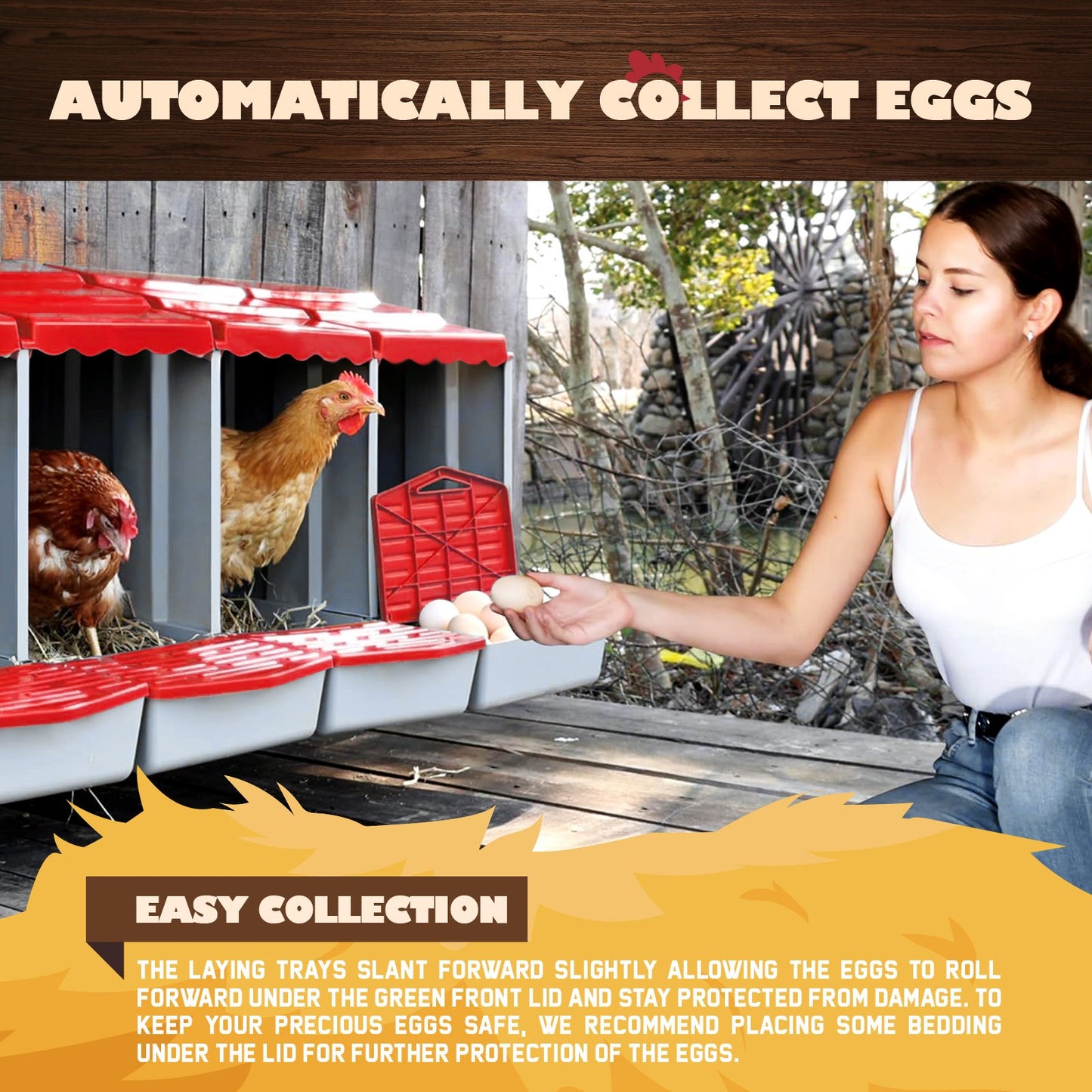 Maxkon Chicken Nesting Box 4 Hole Chook Hen Poultry Roll Away Out Laying Boxes Inside Outside Hutch Modular House Coop Egg Nest Lay Perch Brooder Plastic