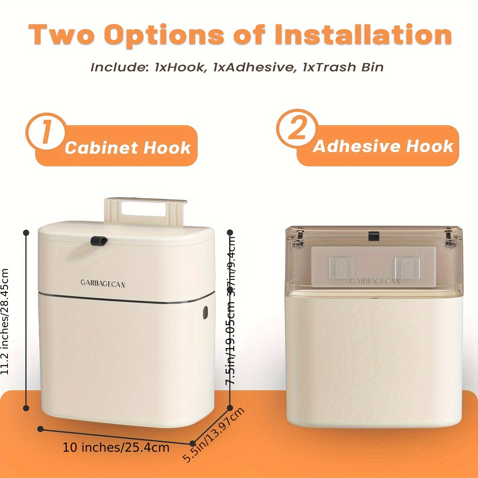 1pc Wall Mounted Trash Can, 9.46 L Compost Bin Kitchen Garbage Can Countertop Indoor Small Hanging Trash Can With Lid Bin, Kitchen Accessories, White