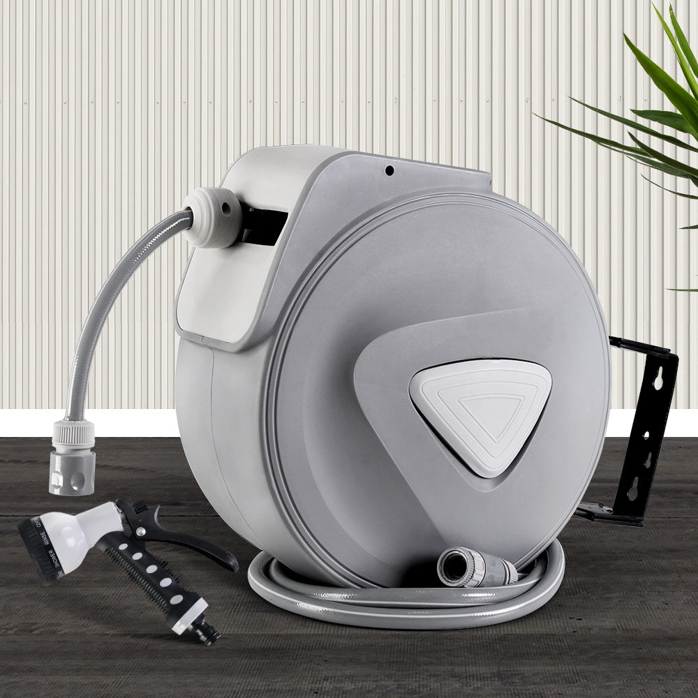 Water Hose Reel 20M Retractable Auto Rewind Spray Gun Garden