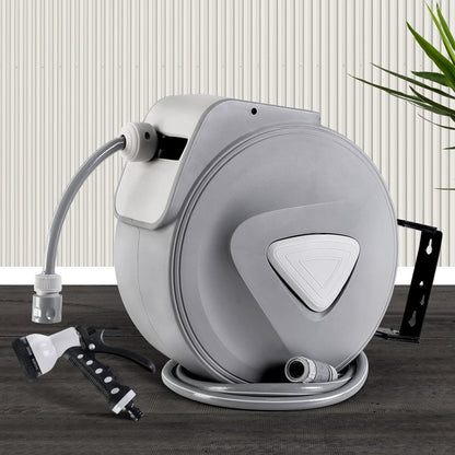 Water Hose Reel 20M Retractable Auto Rewind Spray Gun Garden