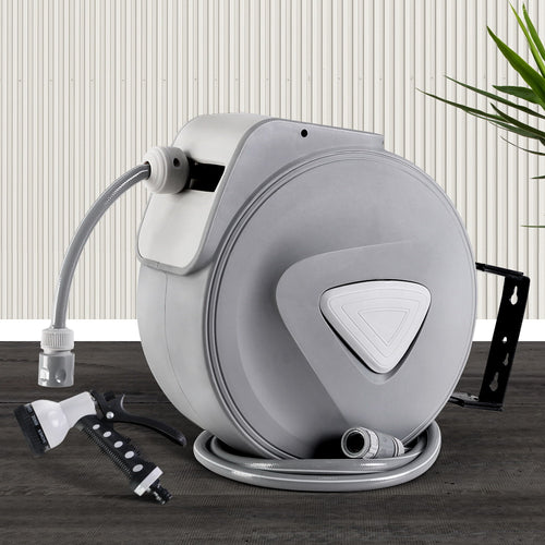Water Hose Reel 20M Retractable Auto Rewind Spray Gun Garden