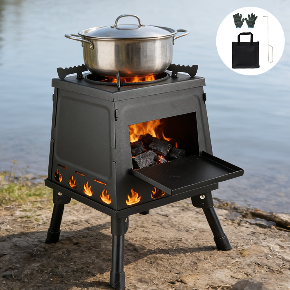 Portable Folding Camping Stove | Durable Powder Coated Plastic, Multi-Purpose for Outdoor Barbecue, Boiling Water, Cooking, No Lighter Device Included