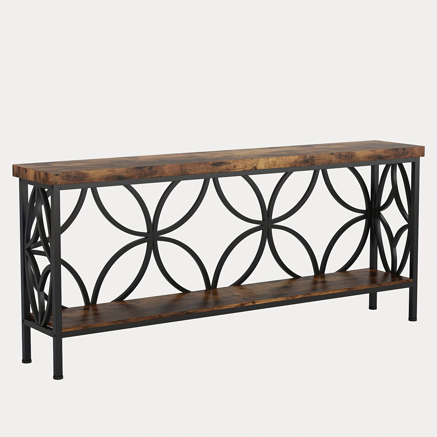 70.9-Inch Narrow Long Sofa Table with Storage - Industrial Rustic Brown Console Table Behind Couch, Engineered Wood & Metal Frame Skinny Table for Entryway, Living Room, Hallway - Space-Saving Shelved Accent Table Suitable for Narrow Spaces