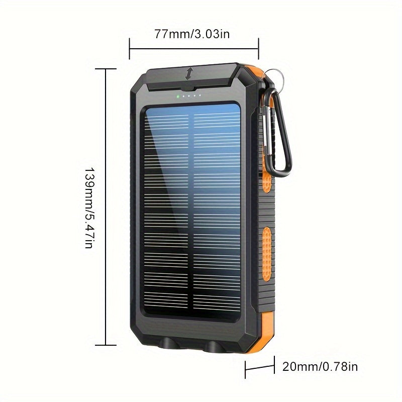 [Solar Power Bank] 20000mAh Portable Solar Power Bank, Portable Solar Mobile Phone Charger, Camping External Battery Charger for Mobile Phones, 2 USB/ LED Flashlights with Compass for Outdoor Activities