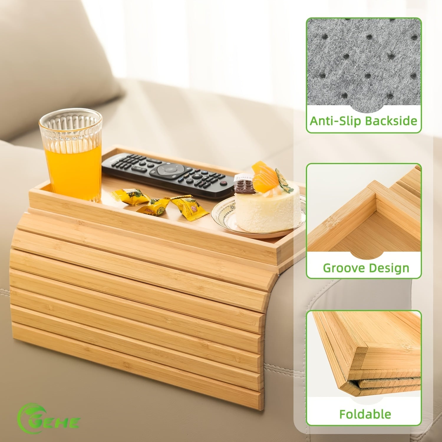 1pc Anti-Dropping Couch Arm Tray, Sofa Arm Tray Table, No Assembly Needed, Anti-Drop Cup Holder & Non-Slip Back Pad, Lightweight Side Table for Couch, Living Room, Snacks, Remote, Drinks - Space-Saving Armrest Tray, Couch Accessory, Home Organizers
