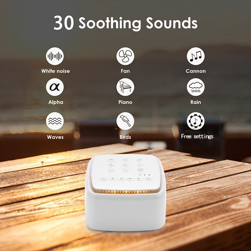 White Noise Sound Machine Featuring 30 Calming Sounds And Night Lights, Equipped with a Memory Function, 15 Volume Levels, And 3 Sleep Timer Options, Powered by AC Or USB for Relaxation And Sleep (Color: White)