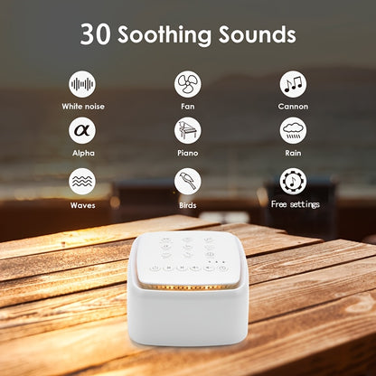 White Noise Sound Machine Featuring 30 Calming Sounds And Night Lights, Equipped with a Memory Function, 15 Volume Levels, And 3 Sleep Timer Options, Powered by AC Or USB for Relaxation And Sleep (Color: White)