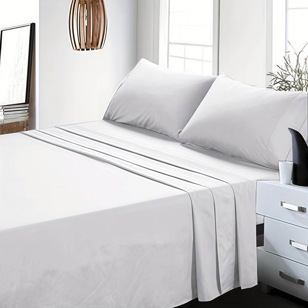 2000TC Hotel Soft 3 Or 4pcs Flat Fitted & Pillowcase Sheet Set, Single/King Single/Double/Queen/King/Super King, 40cm Deep Pocket, Ultra Soft, Breathable, Perfect for Winter Comfort, All Season, ForZzz Au Brand Bedding Sheet Set