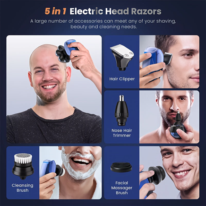 SEJOY 5 In 1 Electric Razor For Bald Men, Detachable Head Shavers, Wet Dry LED Display Rechargeable 7D Rotary Shaver Grooming Kit With Type C Charge, Valentine'S Day Father'S Day Gift