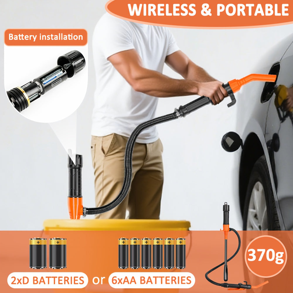 1pc 9.08 L Portable Electric Pump, Battery-Powered Manual Fuel Transfer Pump for Gasoline, Fuel Oil, Diesel, Water, Oil - Multi-Purpose, Electric Oil Pump - High Efficiency, Orange, Manual Flow Control Nozzle(Battery Not Included)