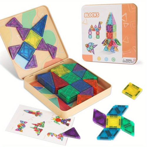 49pcs Mini Building Blocks & Tile Stacking Tower Toy with Portable Tin Box - Travel-Friendly Construction Blocks Suitable for Boys & Girls, Creative Motor Skills Development, Stacking Games, Holiday Gift (49pcs)