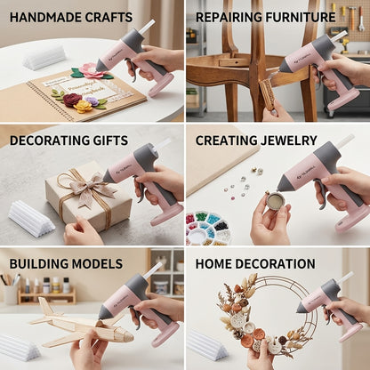 4V Cordless Hot Melt Glue Gun 30-Second Rapid Preheating Anti-Drip Design USB-C Rechargeable Home Repair Essential Includes 10 7MM High-Viscosity Glue Sticks Pink Glue Gun Craft Glue Gun- Glue Gun-Small Glue Gun