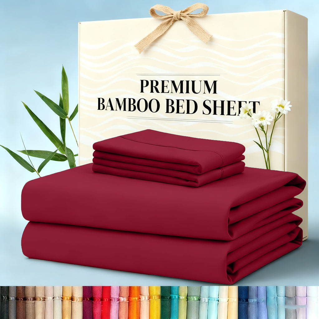 3/4pcs Cooling Bamboo Queen Bed Sheets Set - Soft, Lightweight And Breathable, Deep Pocket 40cm Fitted Sheet, Flat Sheet And 2 Pillowcases, Machine Washable And Breathable Summer Bedding