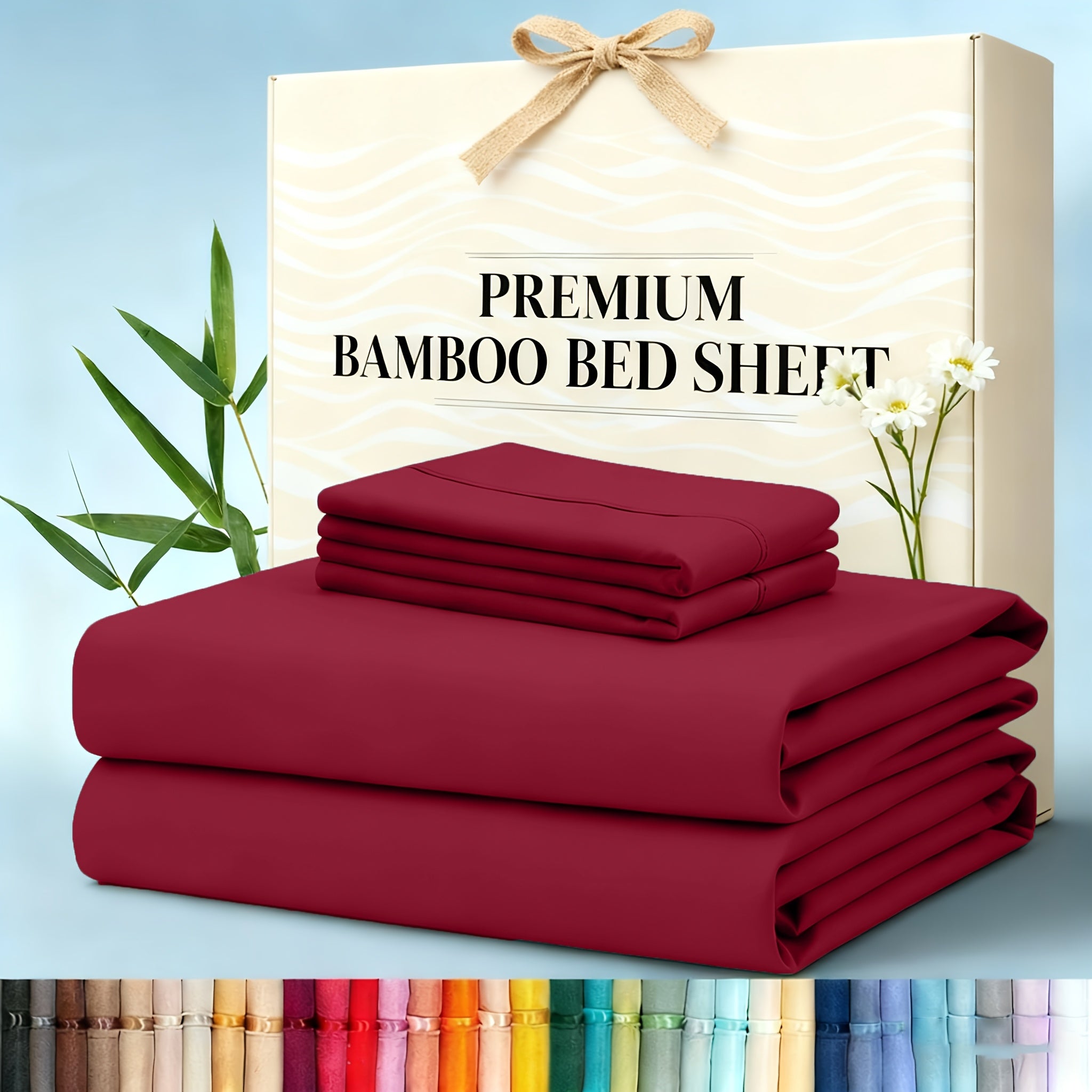3/4pcs Cooling Bamboo Queen Bed Sheets Set - Soft, Lightweight And Breathable, Deep Pocket 40cm Fitted Sheet, Flat Sheet And 2 Pillowcases, Machine Washable And Breathable Summer Bedding