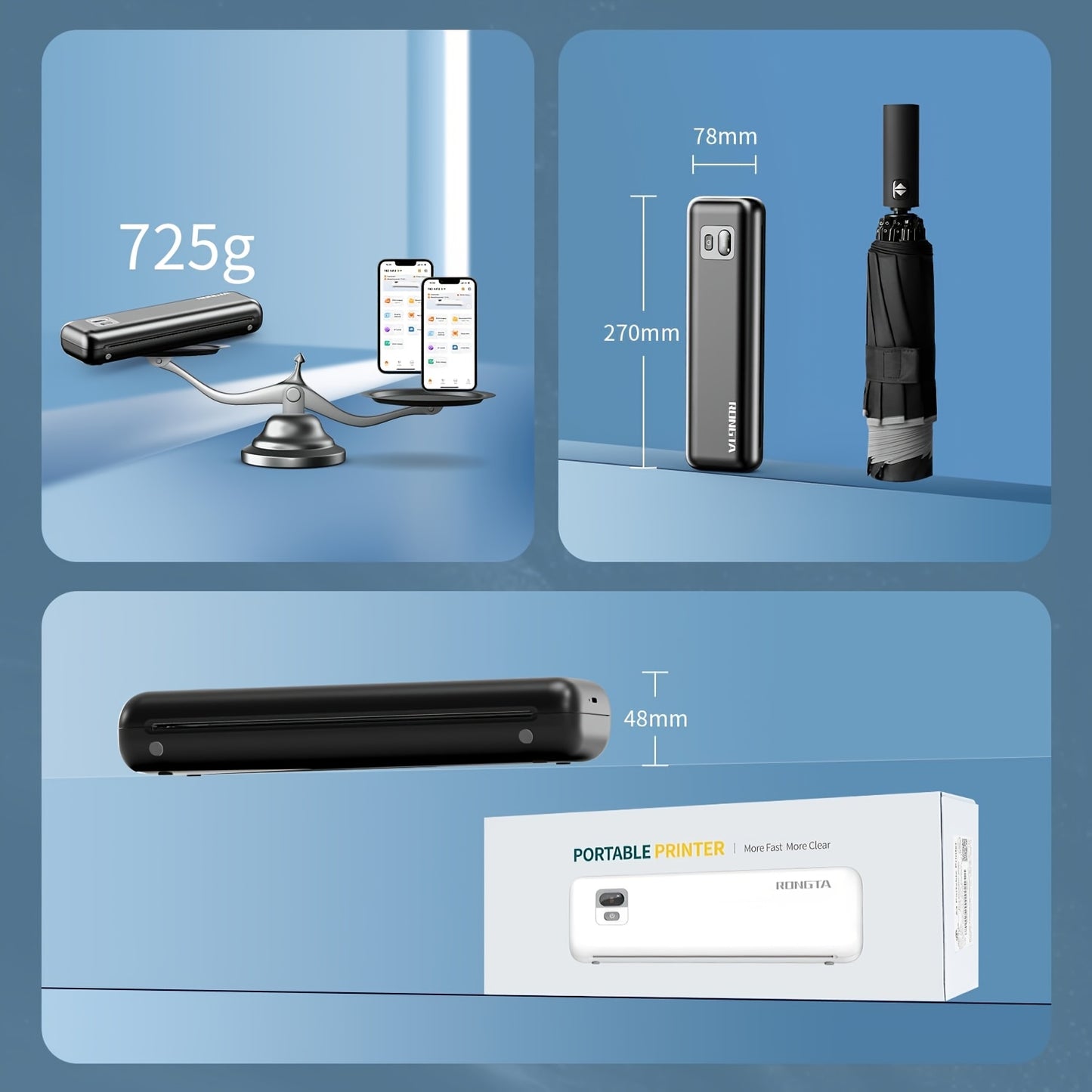 Rongta F82A Portable A4 Printer for Documents & Notes - Wireless Thermal Mobile Printer, Ink-Free Printing From Phone/Laptop, Ideal for Students, Home Office And Business Travel, Includes 1 Roll Of Paper