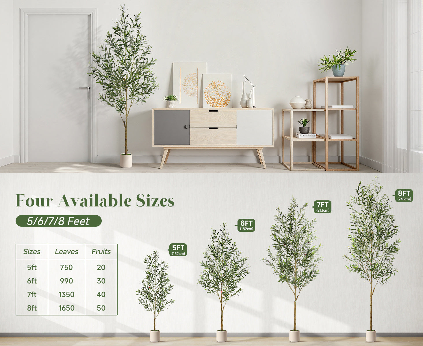 180Cm Artificial Olive Trees, Faux Silk Plant with Lively Artificial Trunk And Lifelike Fruits, Indoor Fake Potted Tree with White Planter for Modern Home Office Living Room Decor, 120/150/180/210/240Cm