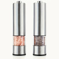 Electric Salt And Pepper Grinder Set (2pcs Set) - Stainless Steel Battery Powered Salt And Pepper Grinder with Light - Free Grinder Rack - One Handed Adjustable Ceramic Grinder Easy to Grip, Easy to Use, Stylish Modern Design