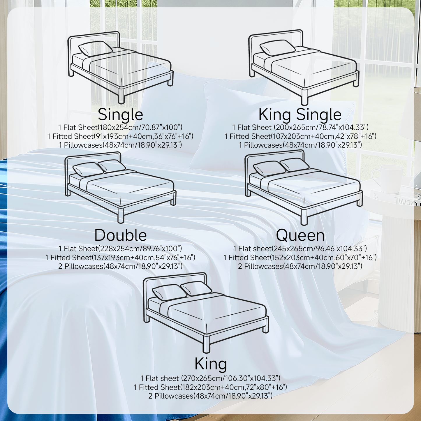 3/4pcs 2000TC Bamboo Bed Sheets Set - Cooling Sheets Super Soft Feel Wrinkle Free For All-Season - Sheet & Pillowcase Sets Fit 35-40 cm Deep Pocket Bamboo Bed Sheet Sets - Perfect For Family, Dormitory - Great Gifts