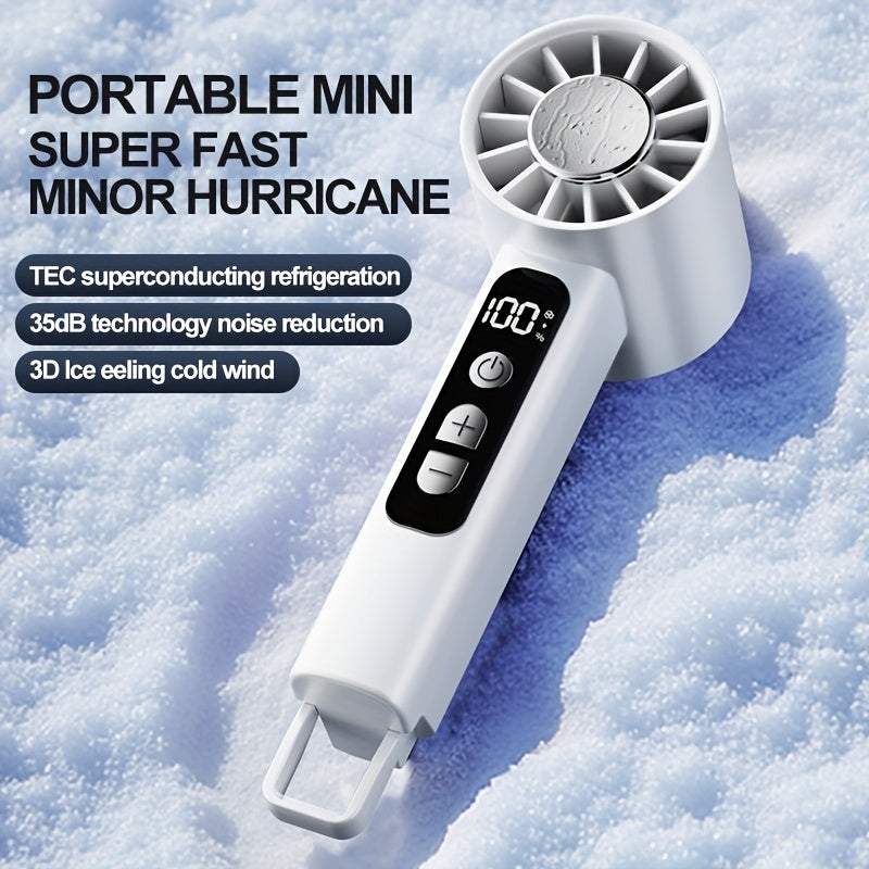 2pcs USB Rechargeable Handheld Fan/Small Portable Desktop Fan/Adjustable 1 to 100 Wind Power Display Power/Summer Camping Travel Outdoor Indoor Tools/Long Press Infinite Speed Regulation/1800mAh Battery/180g/Lightweight And Convenient/Grey&White/Portable