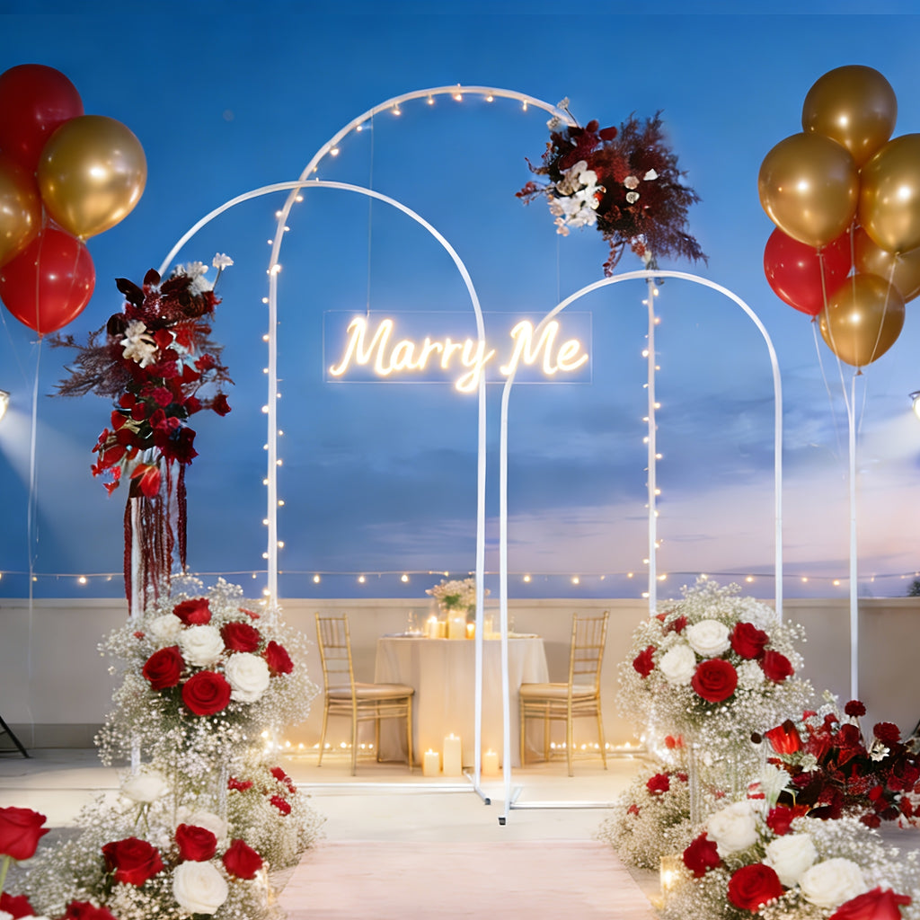 3pcs SET Wedding Arch/White Metal Frame/Backdrop Stand with Stable Base/5.9ft, 6.5ft, 7.2ft High/for Ceremony Birthday Balloon Party Banquet Decoration