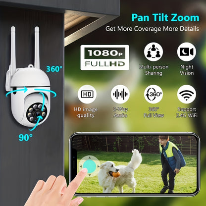 1pc Wireless WiFi Security Camera, Outdoor Weather-proof Water-proof Camera, 1080P HD, Color Night Vision, 2-Way Audio, 360 Pan/Tilt/Zoom, Ease Life APP, Motion Tracking & Detection for Home Security, Spotlight & Siren(Wired)