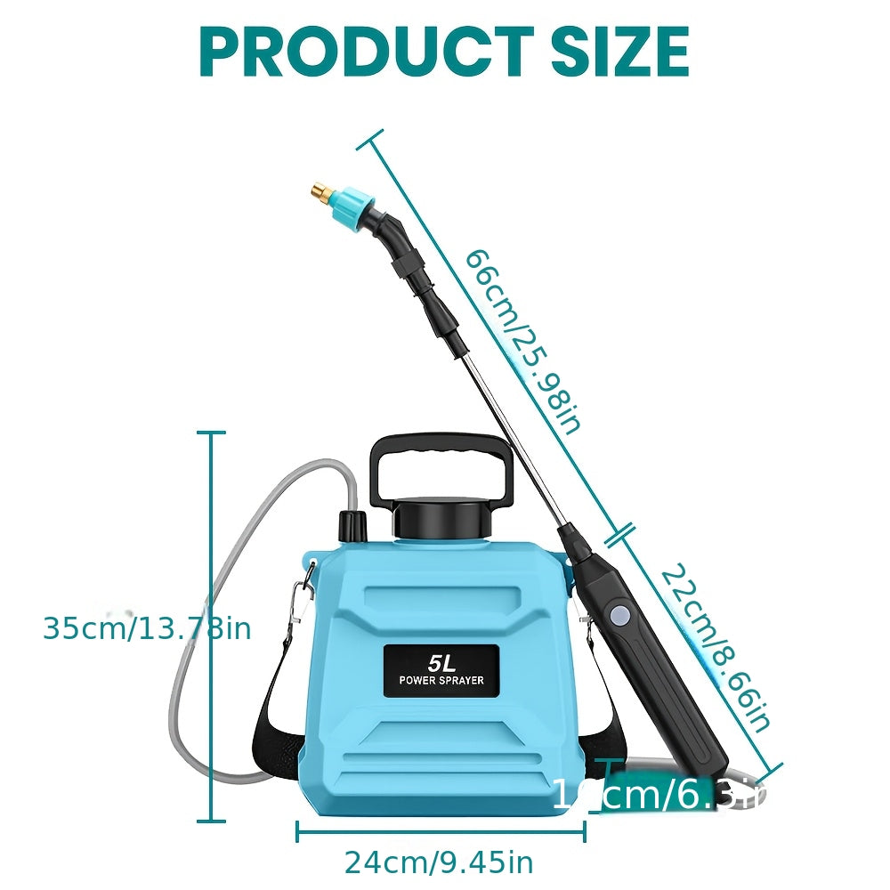 5L USB Rechargeable Electric Sprayer Featuring an Adjustable Nozzle, Strap, And Three Spray Heads - a Portable Electric Watering Can in Blue Plastic, Ideal for Pesticide Application, Lightweight, Durable, And Stylish - Suitable for Gardens And Farml