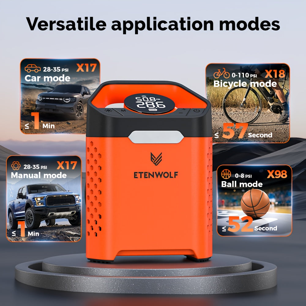 ETENWOLF - Tire Inflator Portable Air Compressor, 1 Min Fast Inflation & 100% Duty Cycle, Air Pump For Cars, SUVs, Bikes, Balls