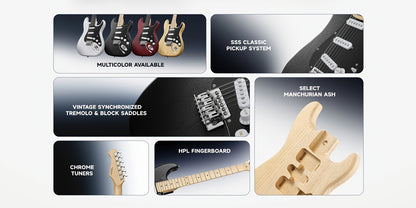 Donner 99.06 cm Full Size Electric Guitar Kit Solid Body, for Beginner, with Amplifier, Bag, Capo, Strap, String, Tuner, Picks DST-80