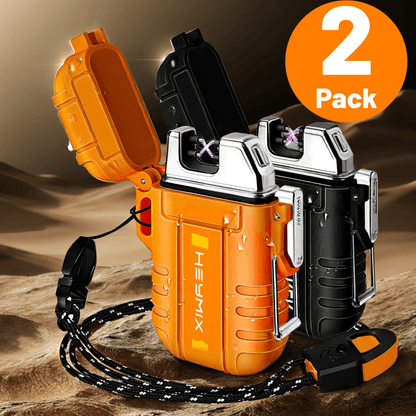 HEYMYTH Dual Arc Electric Plasma Lighter - USB Rechargeable & Flameless Windproof Lighter (1-Pack/2-Pack) - Survival Tactical Gear For Outdoor Camping, EDC - Fashion Design In Gift Box (Orange & Black