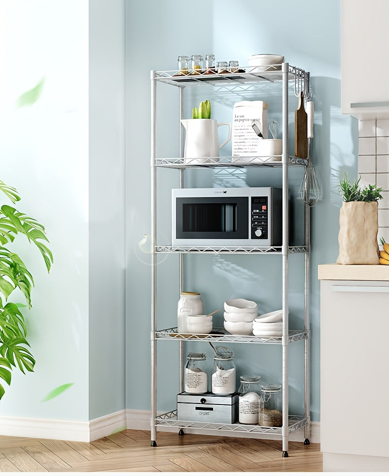 5 Tier Storage Garage Shelving Heavy Duty Rack Wire Shelving Units And Storage Pantry Shelves Metal for Pantry Closet Kitchen Laundry Bathroom Organizers Shelve 35.56cm Dx 60.96cm W X 151.13cm H Classic Silve/Black, Standing Shelf