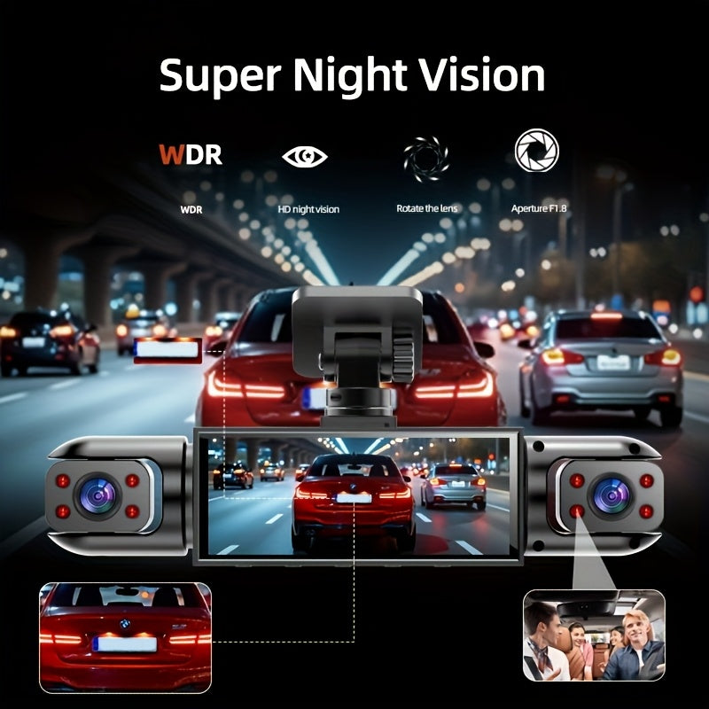 AXH 360° Panoramic 3/4 Lens Channel 1080P HD Ultimate Dash Cam Kit, 1080P Front And 720P Front-Rear-Left-Right Full Coverage, Quad-View Display, HD Night Vision, WDR, G-Sensor