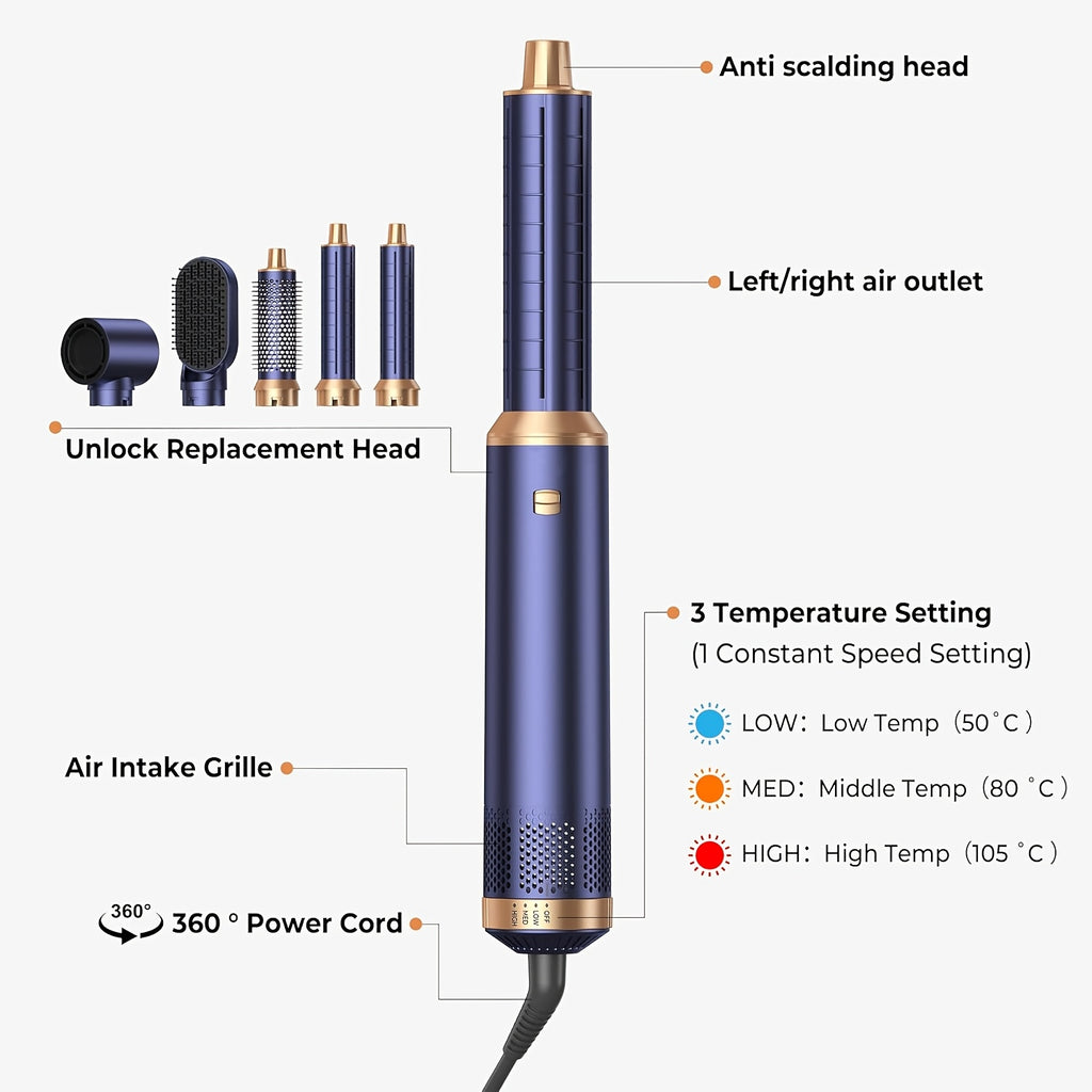 5-in-1 Ionic Hair Dryer Kit, 110000 RPM High-Speed, 1000W, with Diffuser, Automatic Curling Wand, Straightening, And Styling, Hair Dryer for Bathroom, Valentine's Day Gift