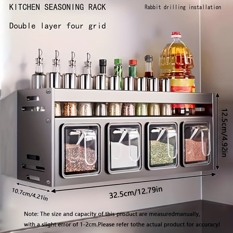 Wall-Mounted Spice Organizer Set - Durable Aluminum, No-Drill Installation, Includes Seasoning Containers & Canisters for Kitchen And Dining, Sleek Modern Design with Metallic Handles, Spice Jars|Sleek Metallic Finish|Perfect for Kitchen & Household