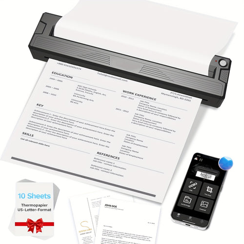 Portable Wireless Printer for Travel, 2026 Newly Upgraded Portable Thermal Inkless Printer, Supports 21.59cm×27.94cm US Letter & Legal, A4 & A5, Compatible with Android/iOS Phones & Laptops (Includes 3 Sheets of Tattoo Transfer Paper and 10 Sheets