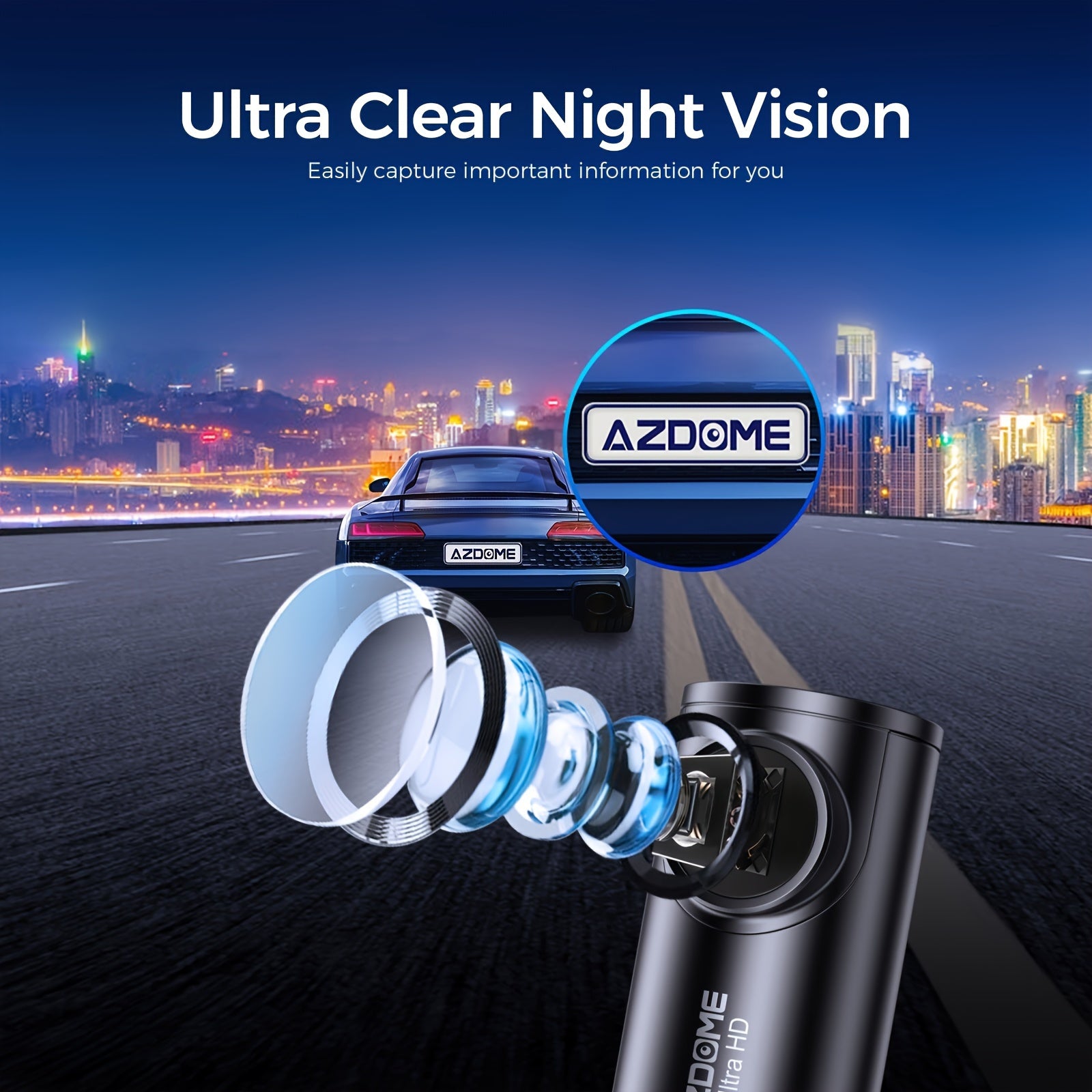 AU AZDOME Dual Channel Car Dash Cam, Front 4K and Rear 1080P, 170° Wide Angle Lens, WDR Super Night Vision, Smart Voice Control, F1.8 Aperture Technology, Built-in 5G WiFi, GPS, Free 64GB Card, Loop Recording, Easy Installation