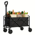 240.4KG Heavy-Duty Large Capacity Collapsible Beach Wagon Cart - All-Terrain Folding Utility Cart with Big Wheels, Side Pocket, And Brakes - Durable Oxford Cloth And Stainless Steel Construction for Camping, Garden, Sports, And Shopping