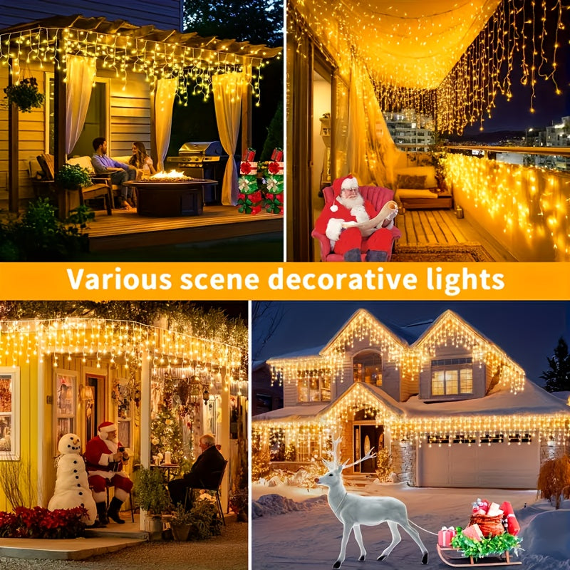 Party Valentine's Day Decorations -600 LED Christmas Curtain Lights Outdoor, 289.56x597.41cm Christmas String Light, 8 Modes Wall Hanging Lights for Bedroom Party Backdrop Wedding Xmas Decor, Warm White IPX5