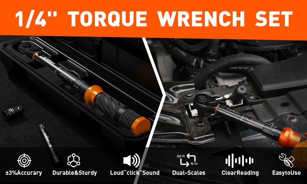 HORUSDY Drive Click Torque Wrench Set, Dual Scale, Reversible Ratchet with Extension Bar Adapter - Heavy Duty for Automotive Mechanical Use