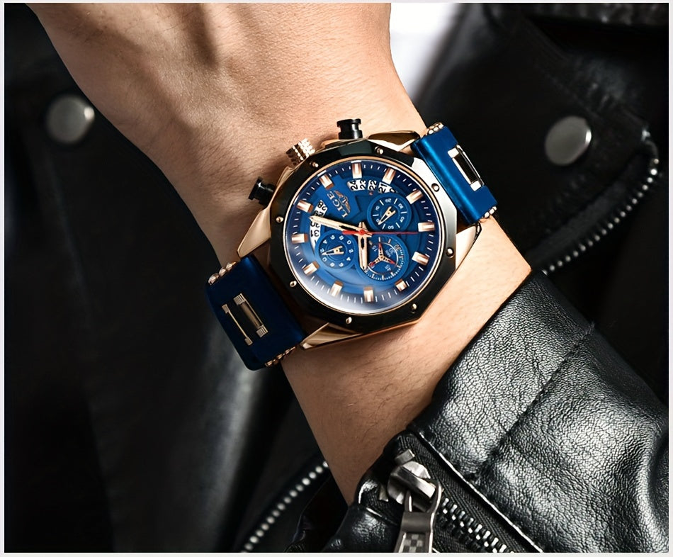 LIGE Watch 2026, Men's Watch, Fashion Watch, Analog Watch, Youth Watch, Outdoor Sports Watch, Calendar Display, Blue Watch, Black Watch, Birthday Gift, Graduation Gift, Holiday Gift, Stopwatch, Watch Gift for Men.
