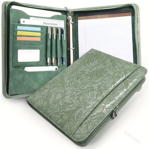 Business A4 Zipper Compendium, Padfolio with 3-Ring Binder, Compendium for Women PU Leather Portfolio Document Holder, Office Compendium, Gift for Professional Women And Student, High School Supplies, Student Essentials, Back to School Essentials