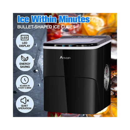 Advwin Countertop Ice Maker Machine, Portable Bullet Ice Maker with Self Cleaning, 7 Ice Cubes in 6-8 Mins, 2 Ice Sizes, Ice Machine for Home Kitchen Office Bar