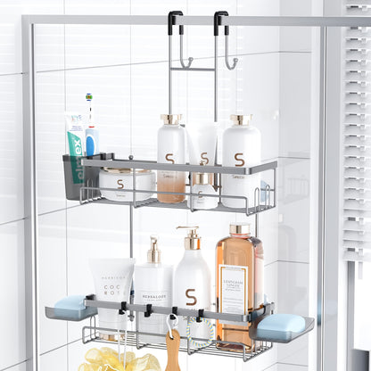 Over the Door Shower Caddy Hanging: Black Rustproof Shower Organizer Over the Door - No Drilling Bathroom Rack for Inside, Shower Caddies