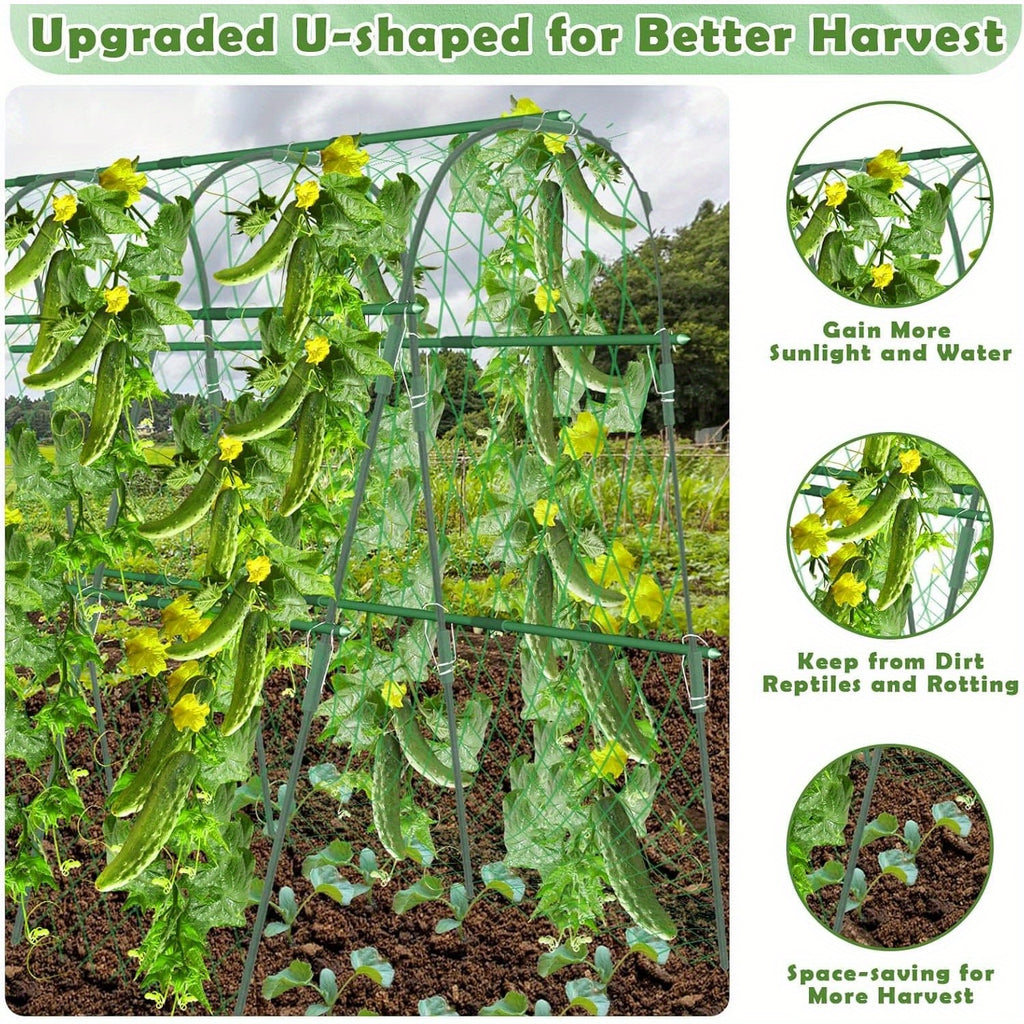 160.02 X 114.3 cm U-Shaped Garden Trellis for Climbing Plants, Outdoor Metal Detachable Arch Plant Support with Net for Vegetables, Cucumber Trellis for Raised Beds, Vegetable Garden Support | Ushaped Trellis | Durable Plastic Fram