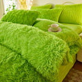 Wajade Plush Duvet Cover Set 3pcs - Luxury Ultra Soft Fluffy Fuzzy Comforter Cover with 2 Pillow Shams Faux Fur Bedding, Full Size, Rainbow Pink