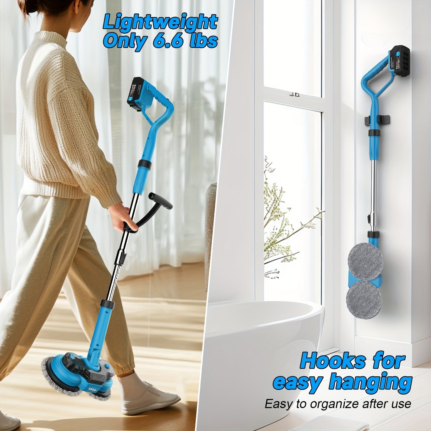 Cordless Spin Mop and Electric Scrubber, 2×2000mAh Battery, 800RPM Smart LED Display Floor Cleaner, Tile/Hardwood Floor Spray and Spin Mop Head, Wireless Lightweight Mop System