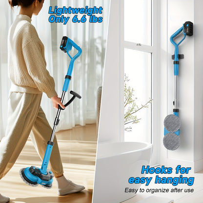 Cordless Spin Mop and Electric Scrubber, 2×2000mAh Battery, 800RPM Smart LED Display Floor Cleaner, Tile/Hardwood Floor Spray and Spin Mop Head, Wireless Lightweight Mop System