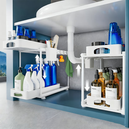 1/2 Pack Under Sink Organizer, Organizers and Storage for Kitchen Bathroom, Height Adjustable Cabinet Organizer with Two Slide-Out Drawers, Kitchen Racks